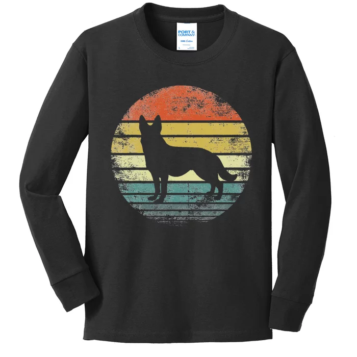 German Shepherd Lover Owner Gift Retro Sunset Dog Kids Long Sleeve Shirt