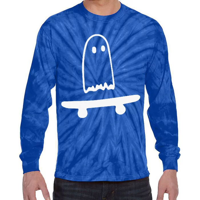 Ghost Skateboard Lazy Halloween Costume Funny Skateboarding Tie-Dye Long Sleeve Shirt