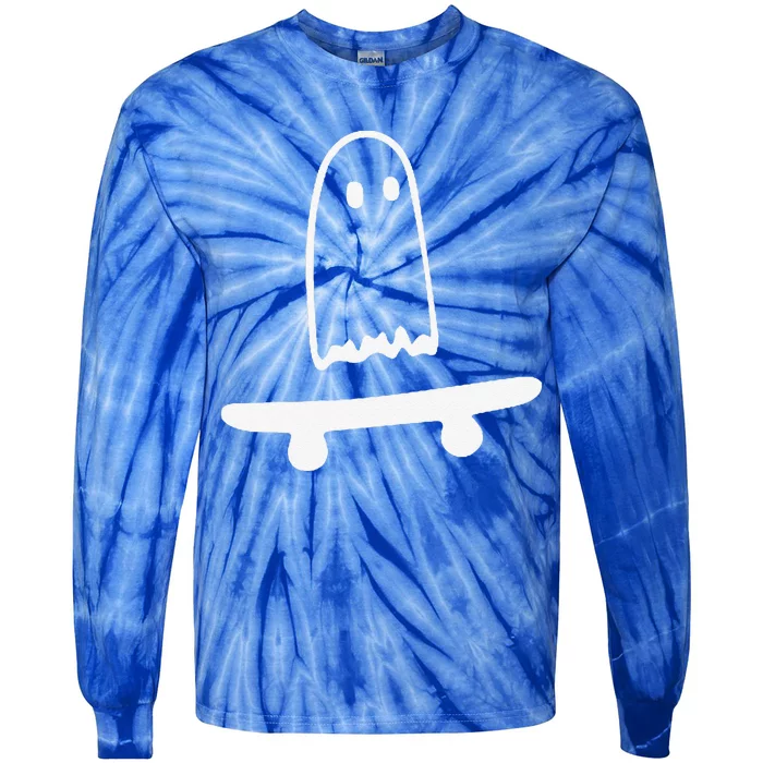 Ghost Skateboard Lazy Halloween Costume Funny Skateboarding Tie-Dye Long Sleeve Shirt