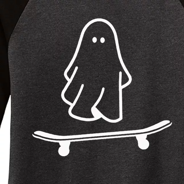 Ghost Skateboard Lazy Halloween Costume Funny Skateboarding Women's Tri-Blend 3/4-Sleeve Raglan Shirt