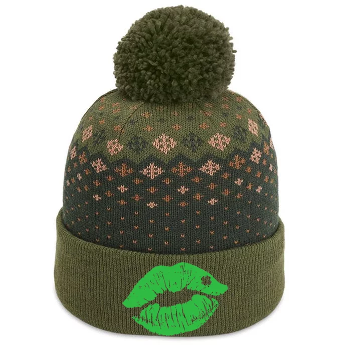 Green Shamrock Lips Kiss sexy St Patricks Day Irish The Baniff Cuffed Pom Beanie