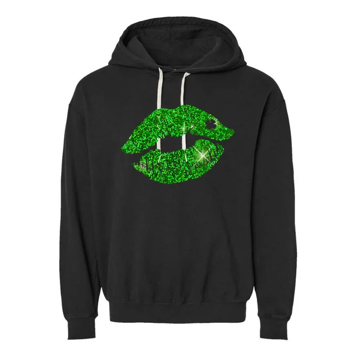 Green Shamrock Lips Kiss Irish St Patrick's Day Garment-Dyed Fleece Hoodie