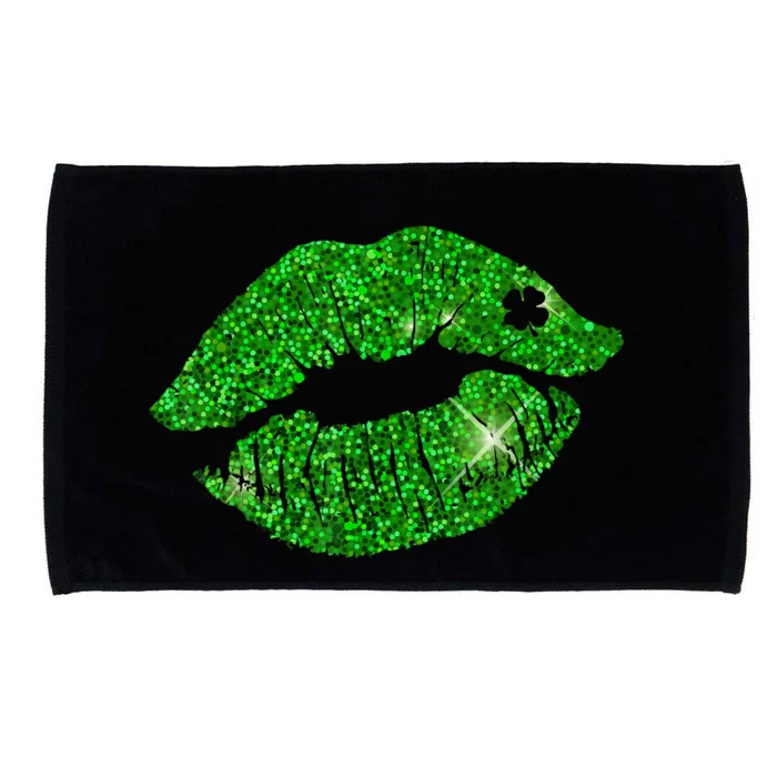 Green Shamrock Lips Kiss Irish St Patrick's Day Microfiber Hand Towel