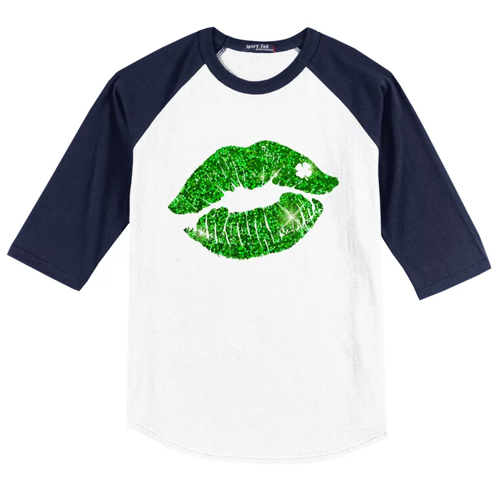 Green Shamrock Lips Kiss Irish St Patrick's Day Baseball Sleeve Shirt