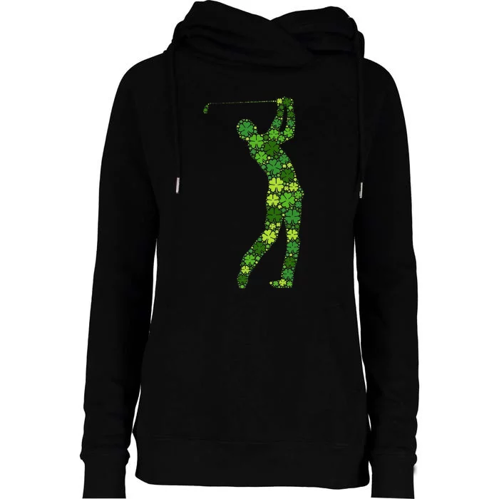 Golf Swing Lucky Green Shamrock Clover St Patricks Day Womens Funnel Neck Pullover Hood