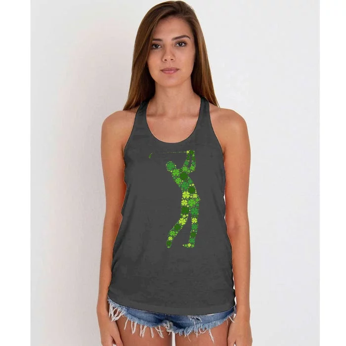 Golf Swing Lucky Green Shamrock Clover St Patricks Day Women's Knotted Racerback Tank