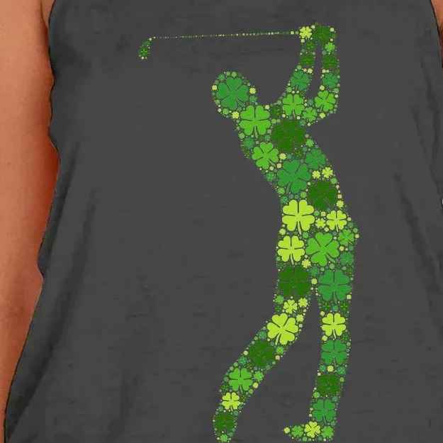 Golf Swing Lucky Green Shamrock Clover St Patricks Day Women's Knotted Racerback Tank