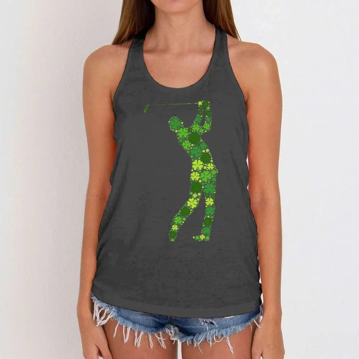 Golf Swing Lucky Green Shamrock Clover St Patricks Day Women's Knotted Racerback Tank