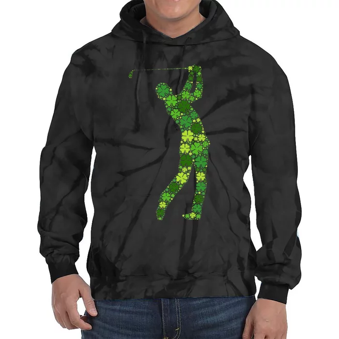 Golf Swing Lucky Green Shamrock Clover St Patricks Day Tie Dye Hoodie