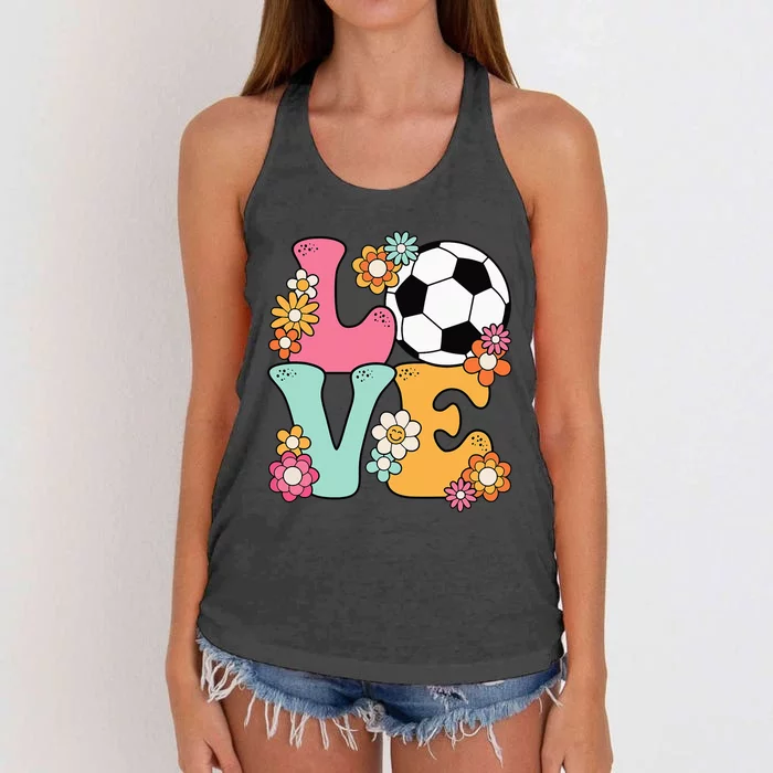 Groovy Soccer Love Cute Soccer Lover Women's Knotted Racerback Tank