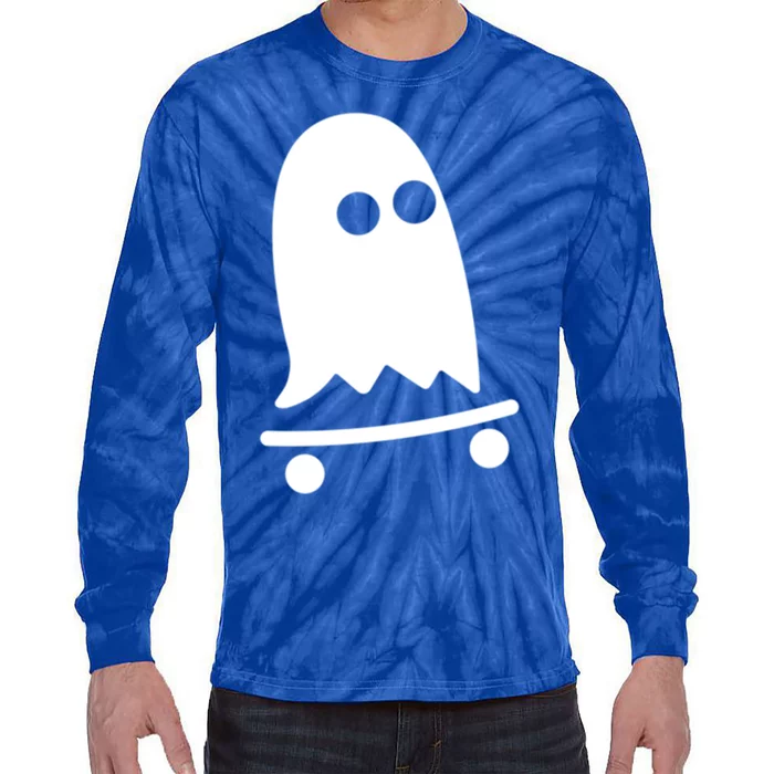 Ghost Skateboarding Lazy Halloween Costume Fun Skateboard Gift Tie-Dye Long Sleeve Shirt