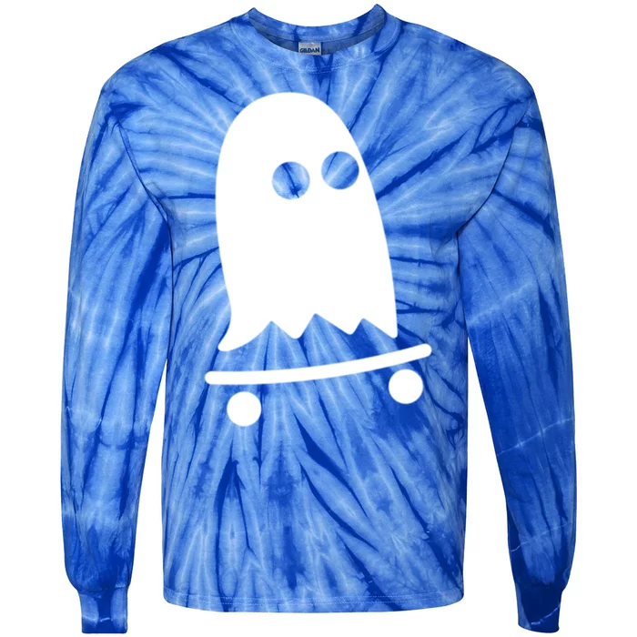 Ghost Skateboarding Lazy Halloween Costume Fun Skateboard Gift Tie-Dye Long Sleeve Shirt