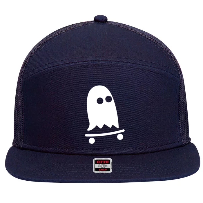 Ghost Skateboarding Lazy Halloween Costume Fun Skateboard Gift 7 Panel Mesh Trucker Snapback Hat