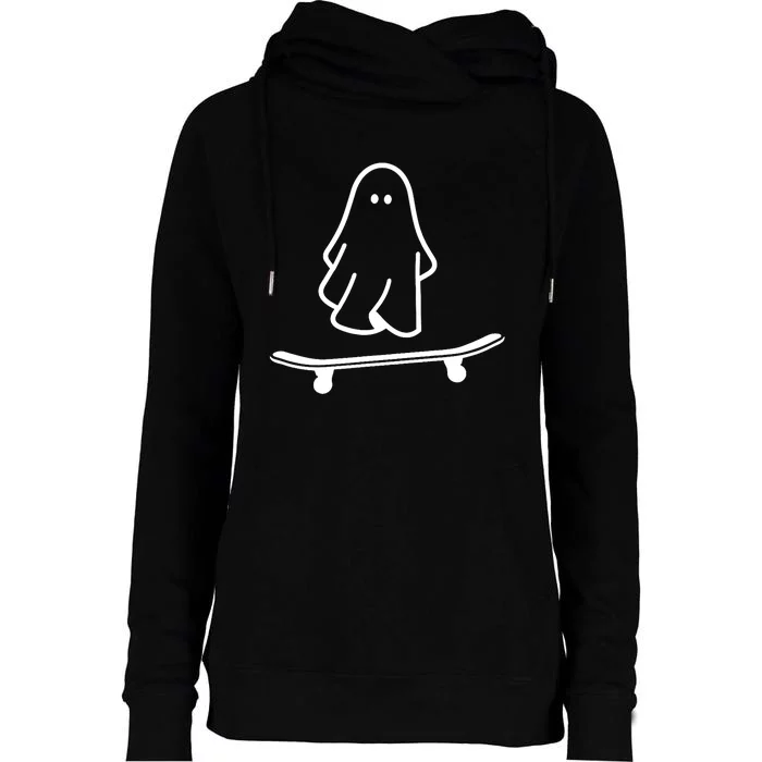 Ghost Skateboard Lazy Halloween Costume Funny Skateboarding Womens Funnel Neck Pullover Hood