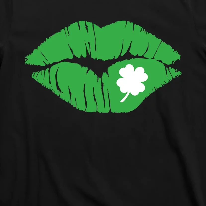 Green Shamrock Lips Kiss St Patricks Day Women Fun T-Shirt