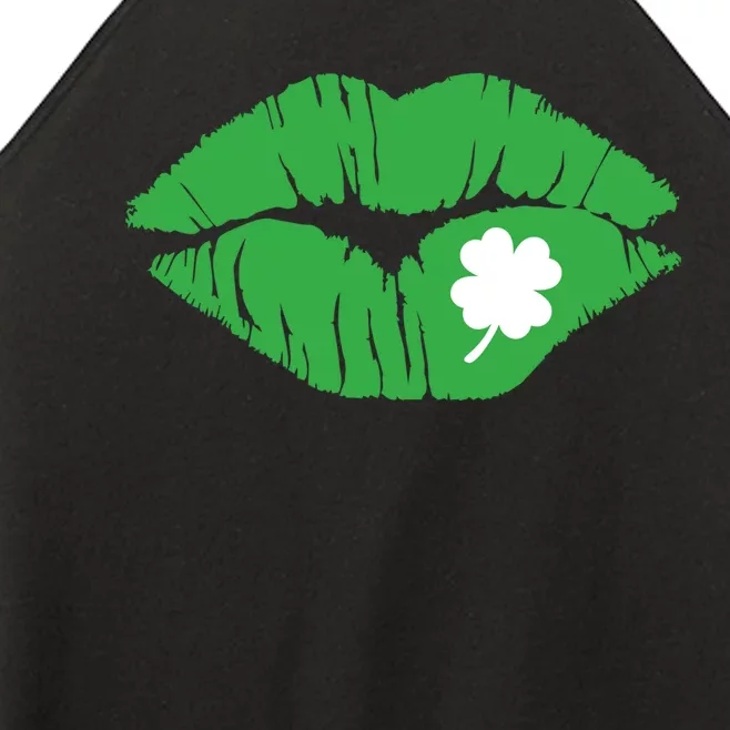 Green Shamrock Lips Kiss St Patricks Day Women Fun Women’s Perfect Tri Rocker Tank