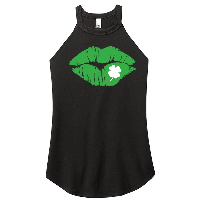 Green Shamrock Lips Kiss St Patricks Day Women Fun Women’s Perfect Tri Rocker Tank