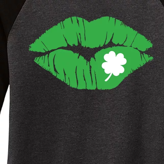 Green Shamrock Lips Kiss St Patricks Day Women Fun Women's Tri-Blend 3/4-Sleeve Raglan Shirt