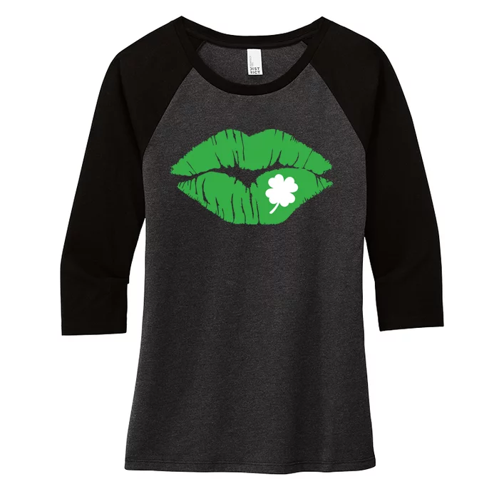 Green Shamrock Lips Kiss St Patricks Day Women Fun Women's Tri-Blend 3/4-Sleeve Raglan Shirt