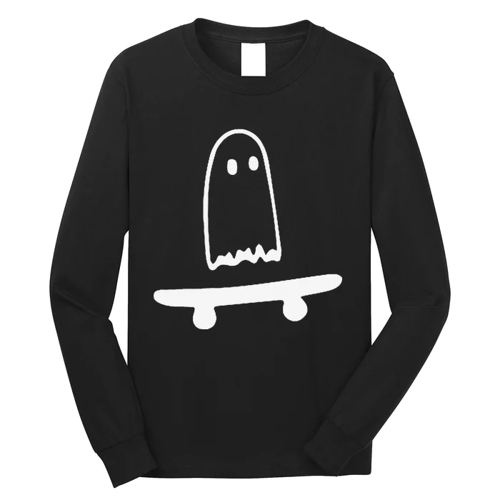 Ghost Skateboard Lazy Halloween Funny Skateboarding Long Sleeve Shirt