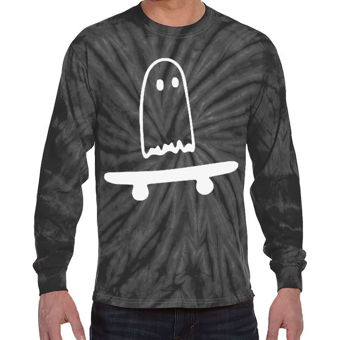 Ghost Skateboard Lazy Halloween Funny Skateboarding Tie-Dye Long Sleeve Shirt