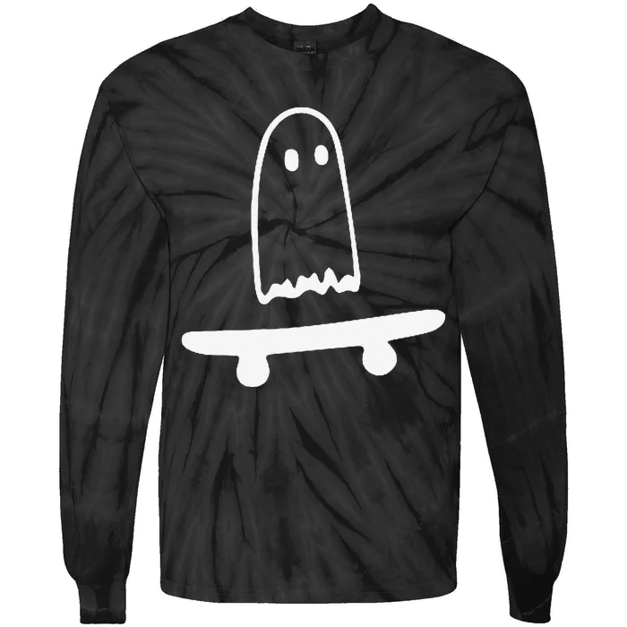 Ghost Skateboard Lazy Halloween Funny Skateboarding Tie-Dye Long Sleeve Shirt