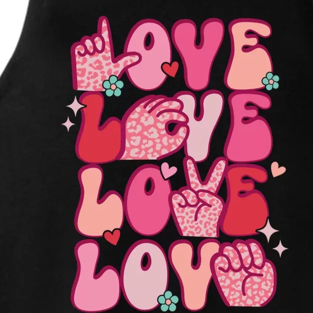 Groovy Sign Language Valentines Day Love Asl Finger Spelling Great Gift Ladies Tri-Blend Wicking Tank