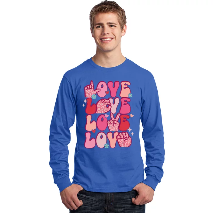 Groovy Sign Language Valentines Day Love Asl Finger Spelling Gift Long Sleeve Shirt