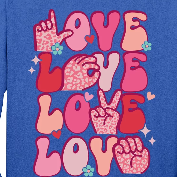 Groovy Sign Language Valentines Day Love Asl Finger Spelling Gift Long Sleeve Shirt