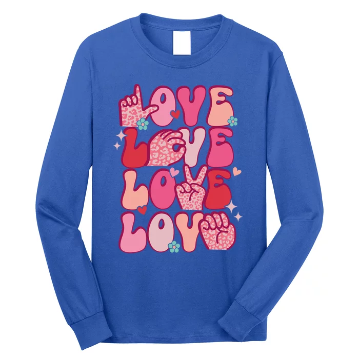 Groovy Sign Language Valentines Day Love Asl Finger Spelling Gift Long Sleeve Shirt