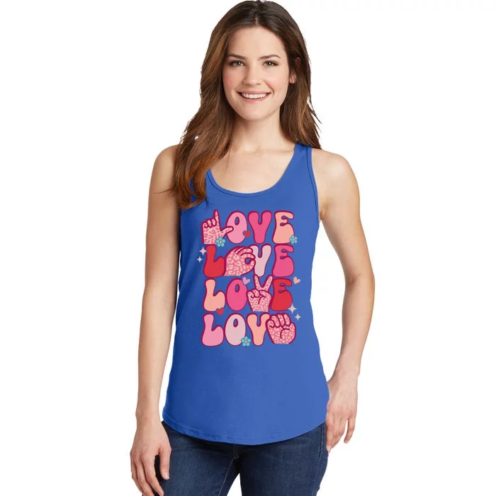 Groovy Sign Language Valentines Day Love Asl Finger Spelling Gift Ladies Essential Tank