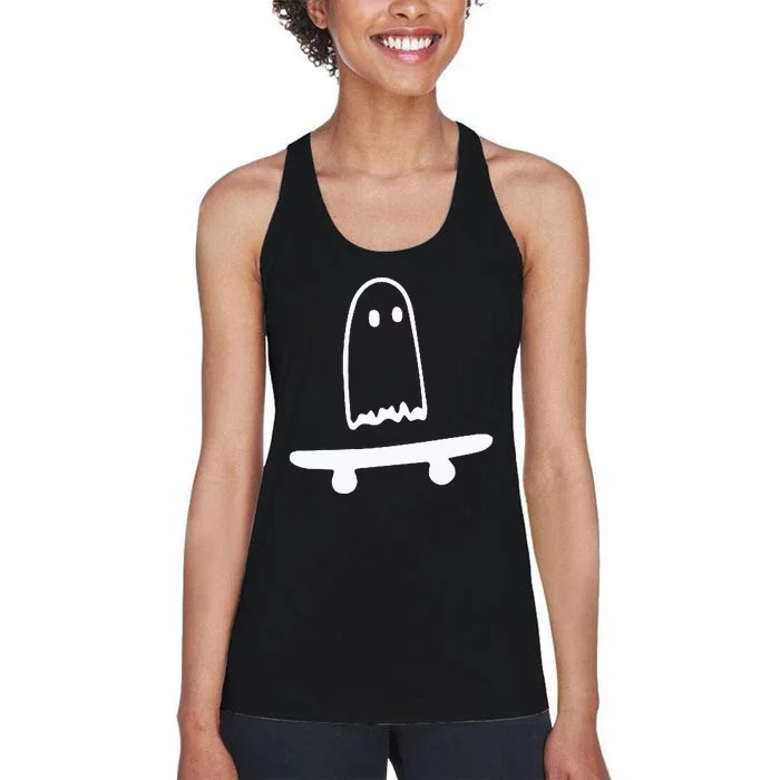 Ghost Skateboard Lazy Halloween Costume Women's Racerback Tank