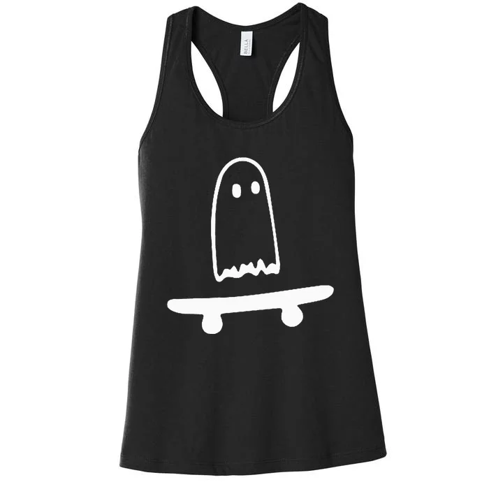 Ghost Skateboard Lazy Halloween Costume Funny Skateboarding Women's Racerback Tank