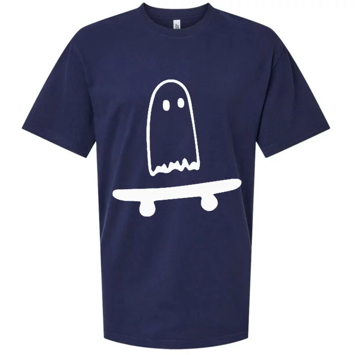 Ghost Skateboard Lazy Halloween Costume Funny Skateboarding Sueded Cloud Jersey T-Shirt