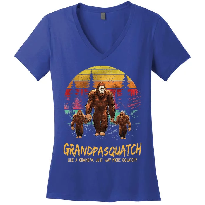 Grandpa Squatch Like A Grandpa Just Way More Squatchy Retro Women's V-Neck T-Shirt