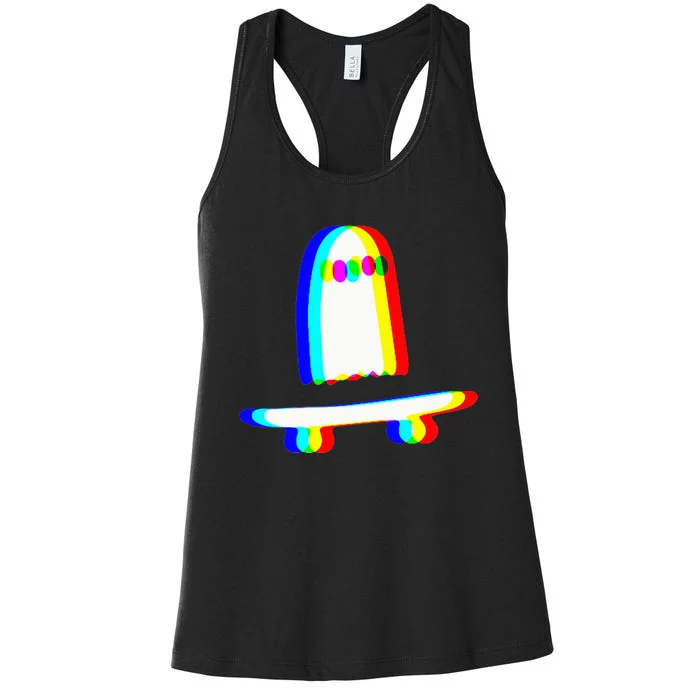 Ghost Skateboard Lazy Halloween Costume Funny Skateboarding Women's Racerback Tank