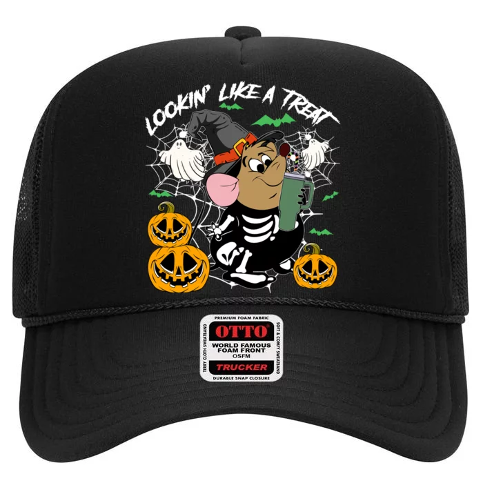 Gus Skeleton Lookin Like A Treat Halloween High Crown Mesh Trucker Hat