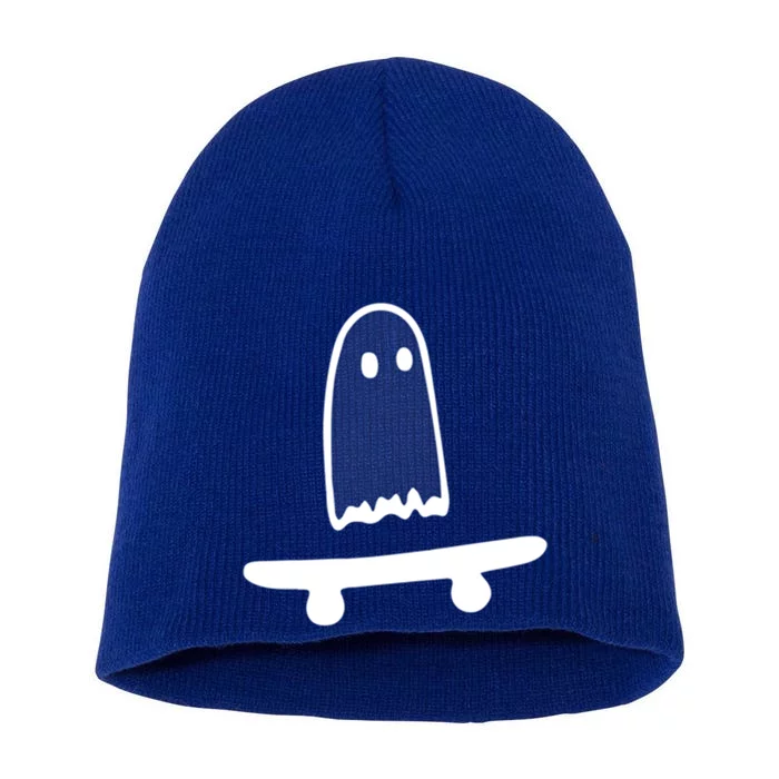 Ghost Skateboard Lazy Halloween Costume Funny Skateboarding Gift Short Acrylic Beanie