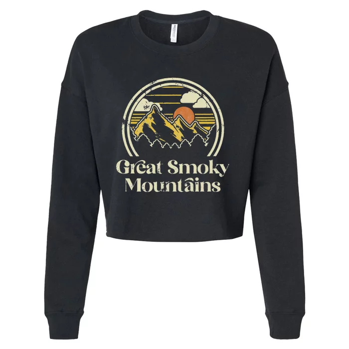 Great Smoky Mountains Tennessee Vintage Hiking Camp Retro Cropped Pullover Crew