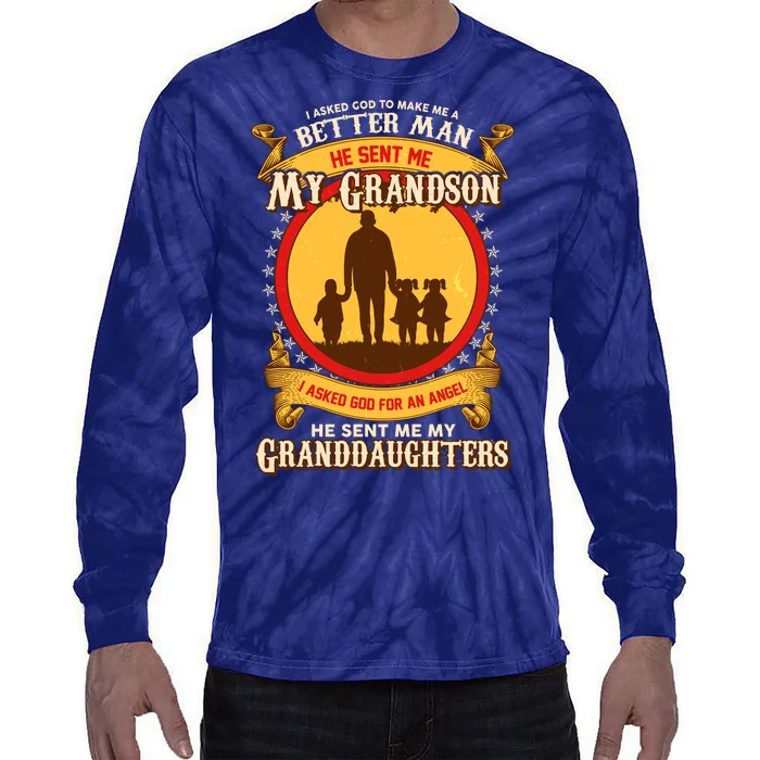 God Sent Me My Grandson And Granddaughters Tie-Dye Long Sleeve Shirt