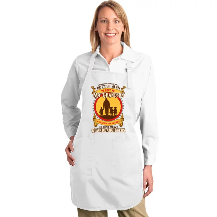 God Sent Me My Grandson And Granddaughters Full-Length Apron With Pocket