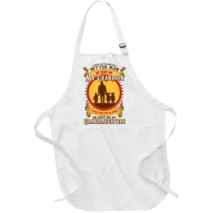 God Sent Me My Grandson And Granddaughters Full-Length Apron With Pocket