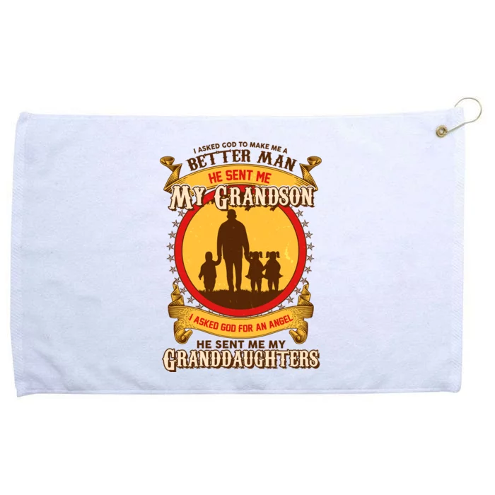 God Sent Me My Grandson And Granddaughters Grommeted Golf Towel