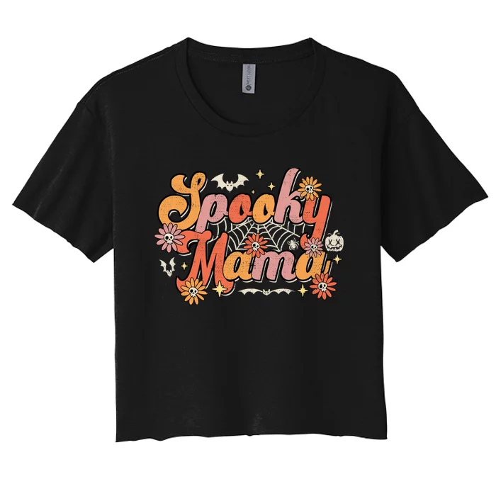 Groovy Spooky Mama Retro Halloween Ghost Witchy Spooky Mom Women's Crop Top Tee