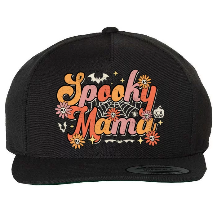 Groovy Spooky Mama Retro Halloween Ghost Witchy Spooky Mom Wool Snapback Cap