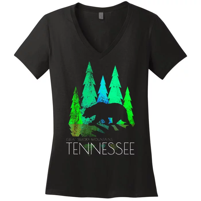 Great Smoky Mountains Tennessee Black Bear Tennessee Women's V-Neck T-Shirt