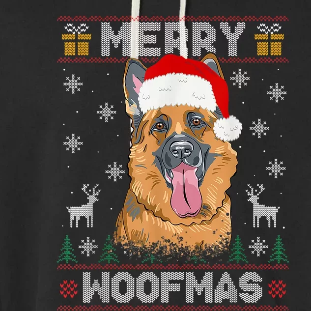 Ger Shepherd Merry Woofmas Cool Gift Christmas Dog Gift Garment-Dyed Fleece Hoodie