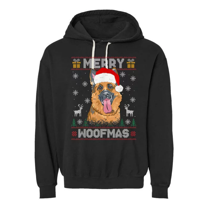 Ger Shepherd Merry Woofmas Cool Gift Christmas Dog Gift Garment-Dyed Fleece Hoodie