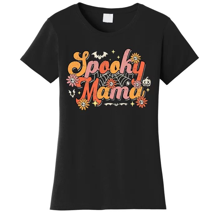 Groovy Spooky Mama Retro Halloween Ghost Witchy Spooky Mom Women's T-Shirt