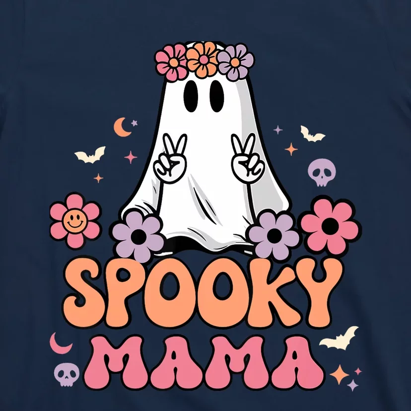 Groovy Spooky Mama Floral Ghost Halloween Spooky Mom Wo T-Shirt